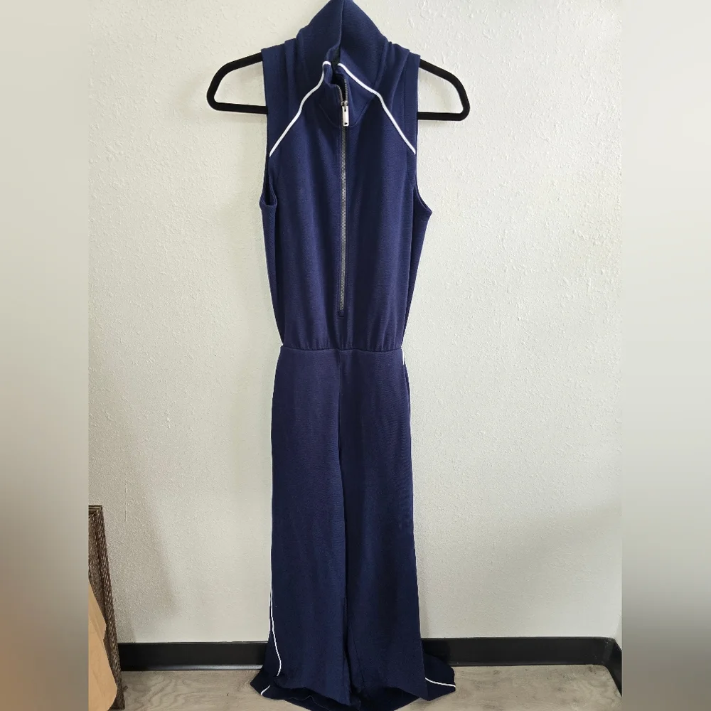 Spanx Airessentials Pique Sleeveless Mockneck Wide Leg Jumpsuit Sz Medium Navy - Picture 4 of 10